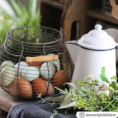 Vintage style wire basket for collecting eggs