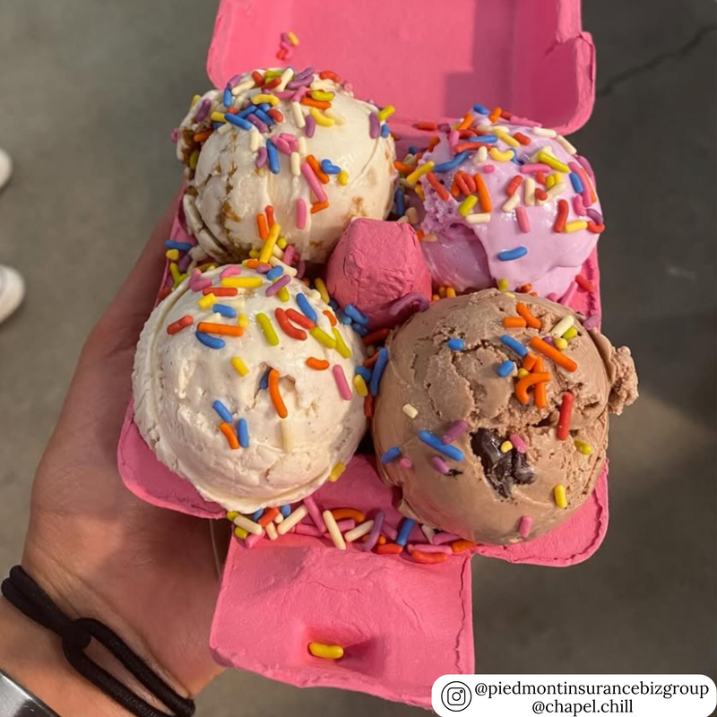  Pink  pulp egg carton repurposed to hold scoops of ice cream with sprinkles