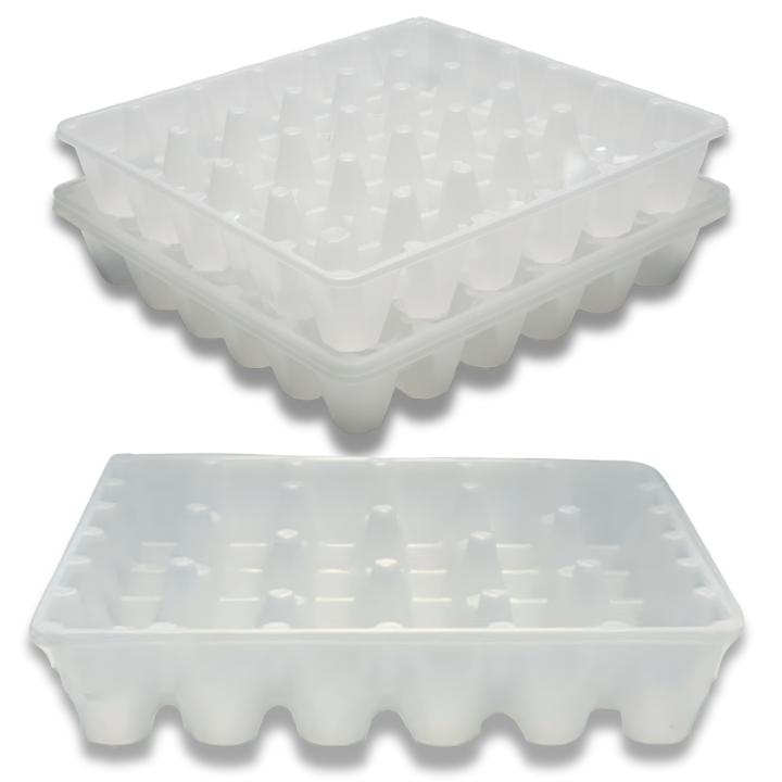 White plastic 36-cell filler flat tray for eggs or machined part storage, sturdy and reusable trays at wholesale pricing