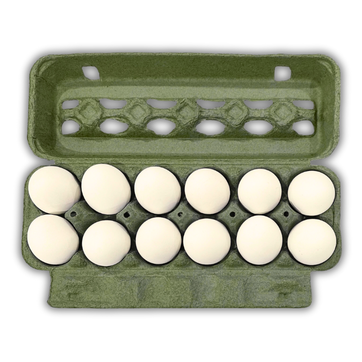 12-cell army green pulp egg carton open view