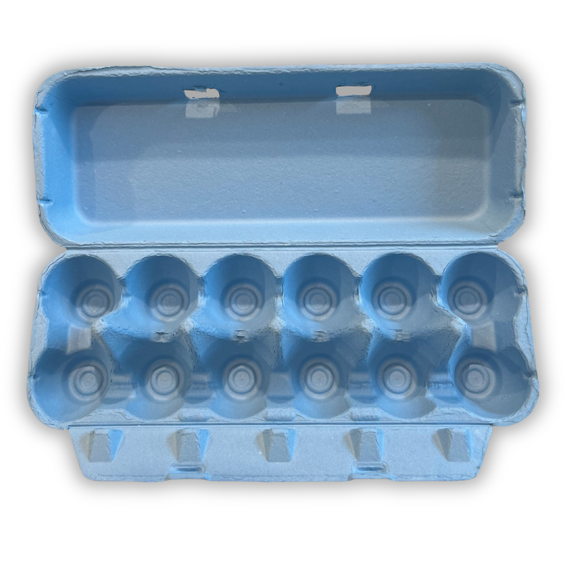 Blue egg carton with 12 compartments, unique packaging for commercial farming