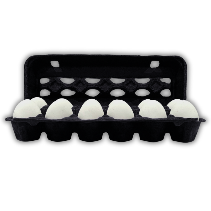 Black colored egg carton made of pulp, wholesale pricing and quantities