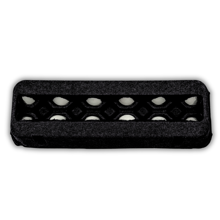 Black paper pulp egg carton with viewing holes, 12-cell bulk pricing