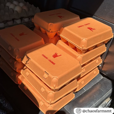 Orange colored pulp vintage 3x4 egg cartons, bulk pricing