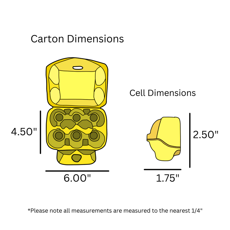 Digital rendering of a yellow paper pulp unprinted yellow 6-egg carton 