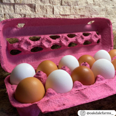Pre-printed 12-egg bright pink sturdy egg carton, pallet quantities available