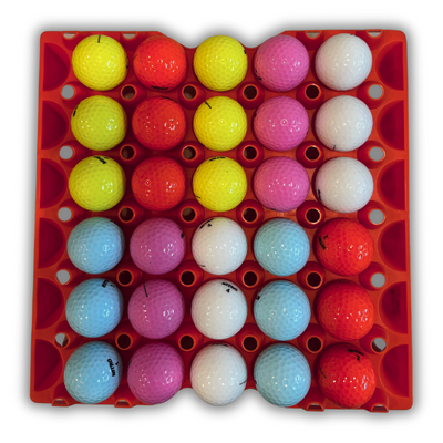 30-Cell Stackable Red filled with golf balls