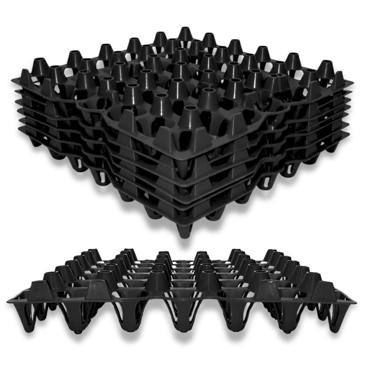 Black plastic washable egg tray filler flat, stacked and reusable, bulk pricing