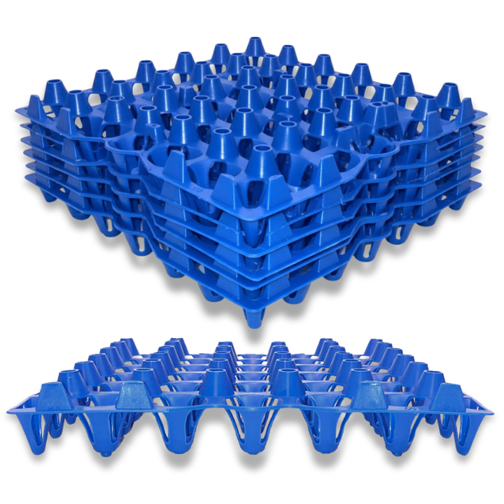 Blue plastic washable egg tray filler flat, stacked and reusable ships free, bulk quantities