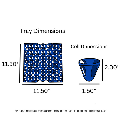 digital rendering of the 30-cell washable blue tray dimensions