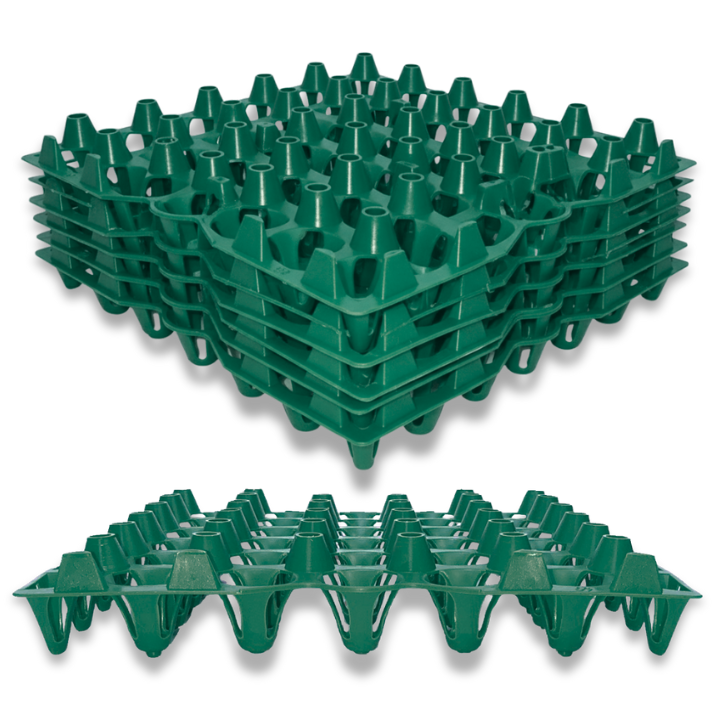Green plastic washable egg tray filler flat, stacked and reusable, bulk pricing and free shipping