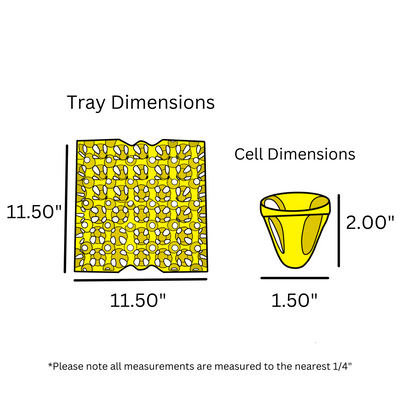 digital rendering, yellow plastic 30 cell egg tray dimensions