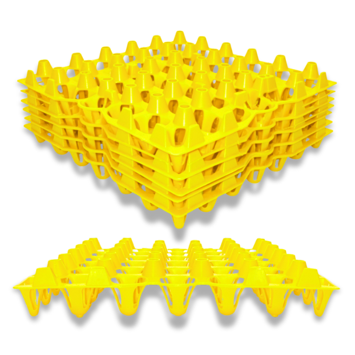 Yellow plastic washable egg tray filler flat, stacked and reusable, wholesale quantities with free shipping