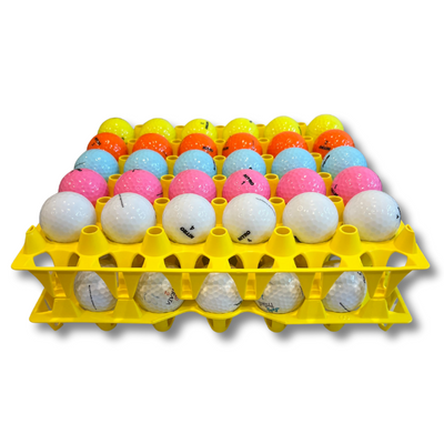 30-Cell Washable Yellow filled with golf balls stacked