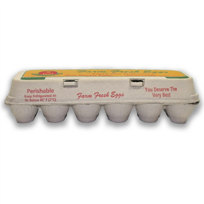 Flat Top Printed Egg Carton - Pulp, holds one dozen