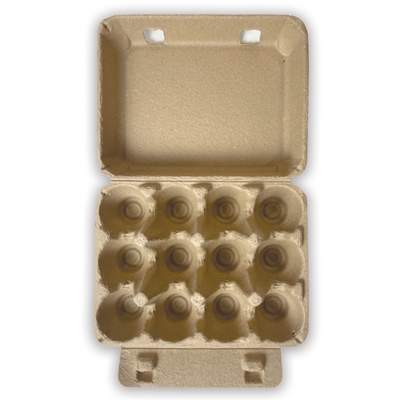 empty carton for 12 eggs, unprinted, natural pulp, paper, 3x4 cells