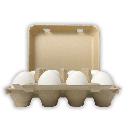 open view, egg carton, 12-egg vintage, natural paper pulp