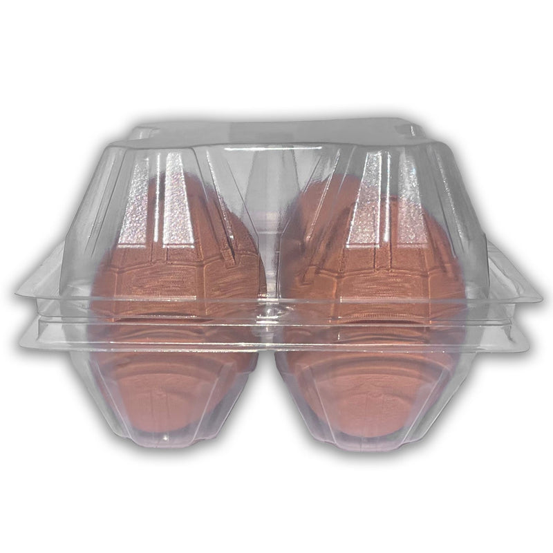 Plastic egg carton, clear, unlabeled, hold 4 eggs, S-J eggs