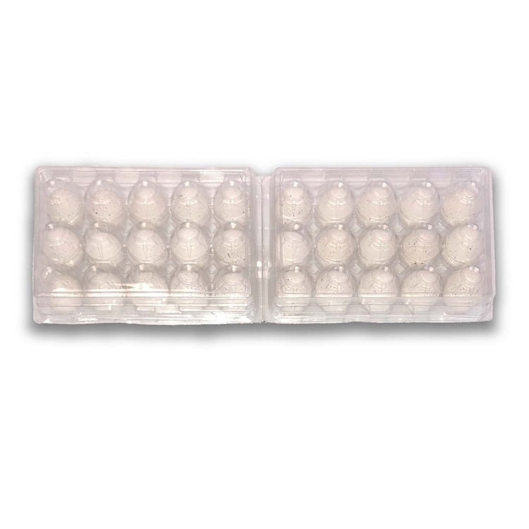 Trifold, clear plastic carton, quail egg carton, 15 eggs