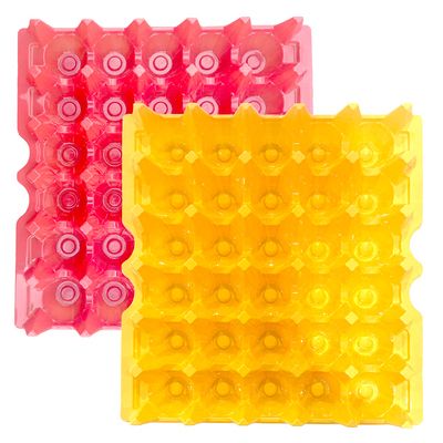 30 cell red and yellow plastic washable egg trays, reusable, multipack