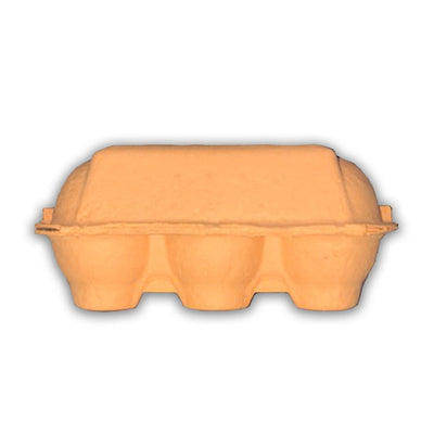 back view, egg carton, holds 6 eggs, orange, wholesale, pulp